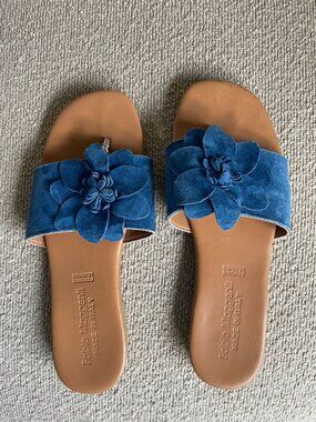 Fabio‎ Maggenti Flat Sandal Slip On Blue Leather Floral Made in Italy